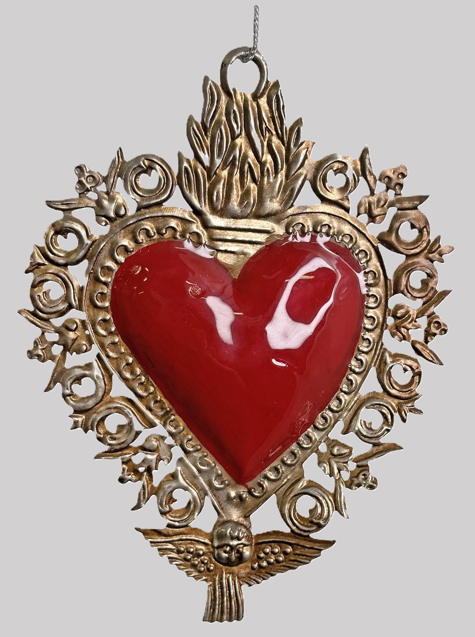 Penduro Coração Vermelho Dourado Vintage 17cm