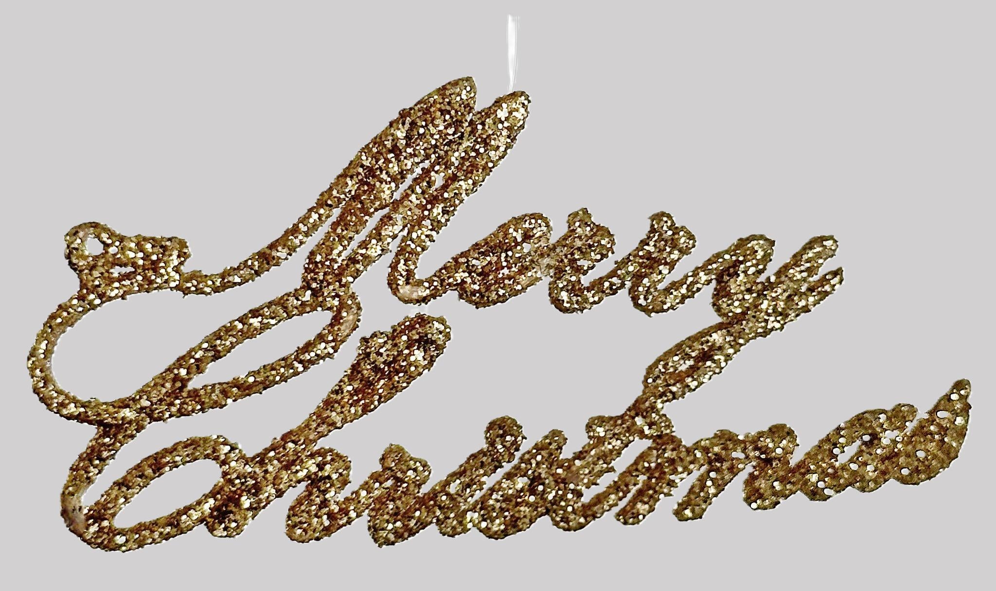 Set 3 Penduros Merry Christmas Glitter Dourado 8.5cm