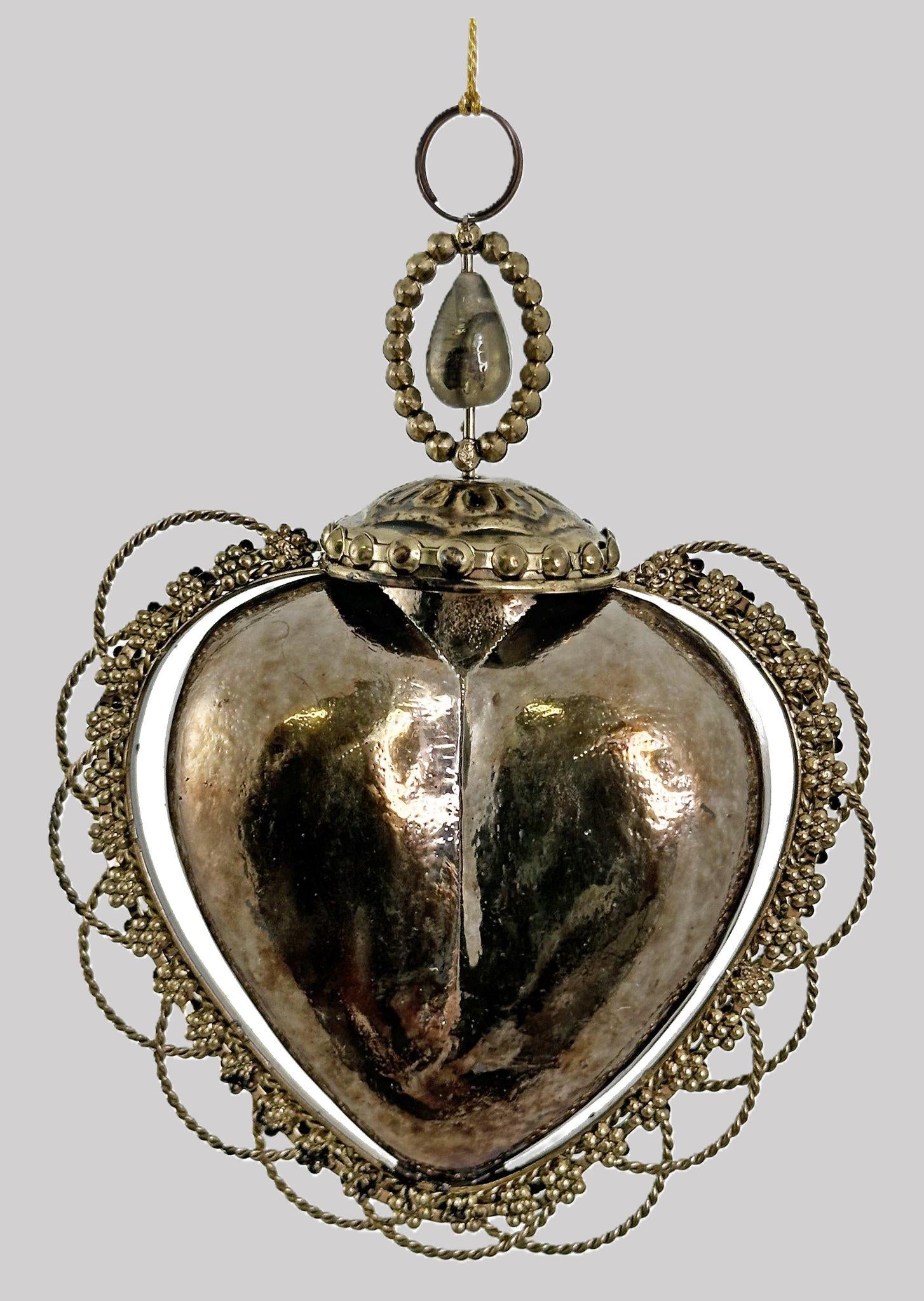 Penduro Coração Dourado Vidro Vintage 11cm