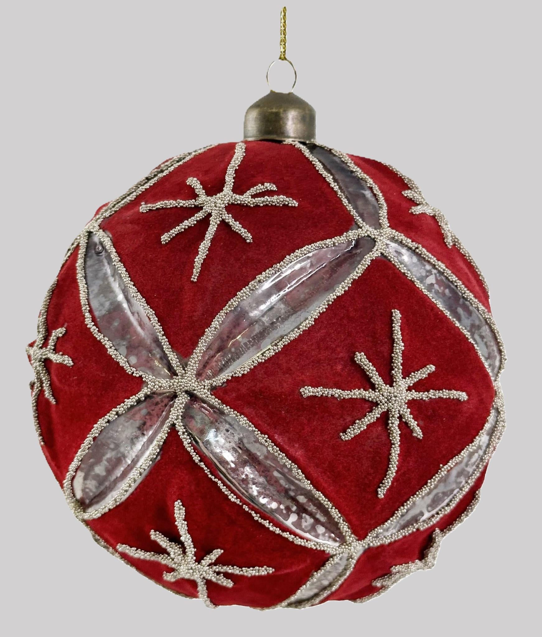 Bola Vidro Floral Bordeux dourado Vintage 10cm