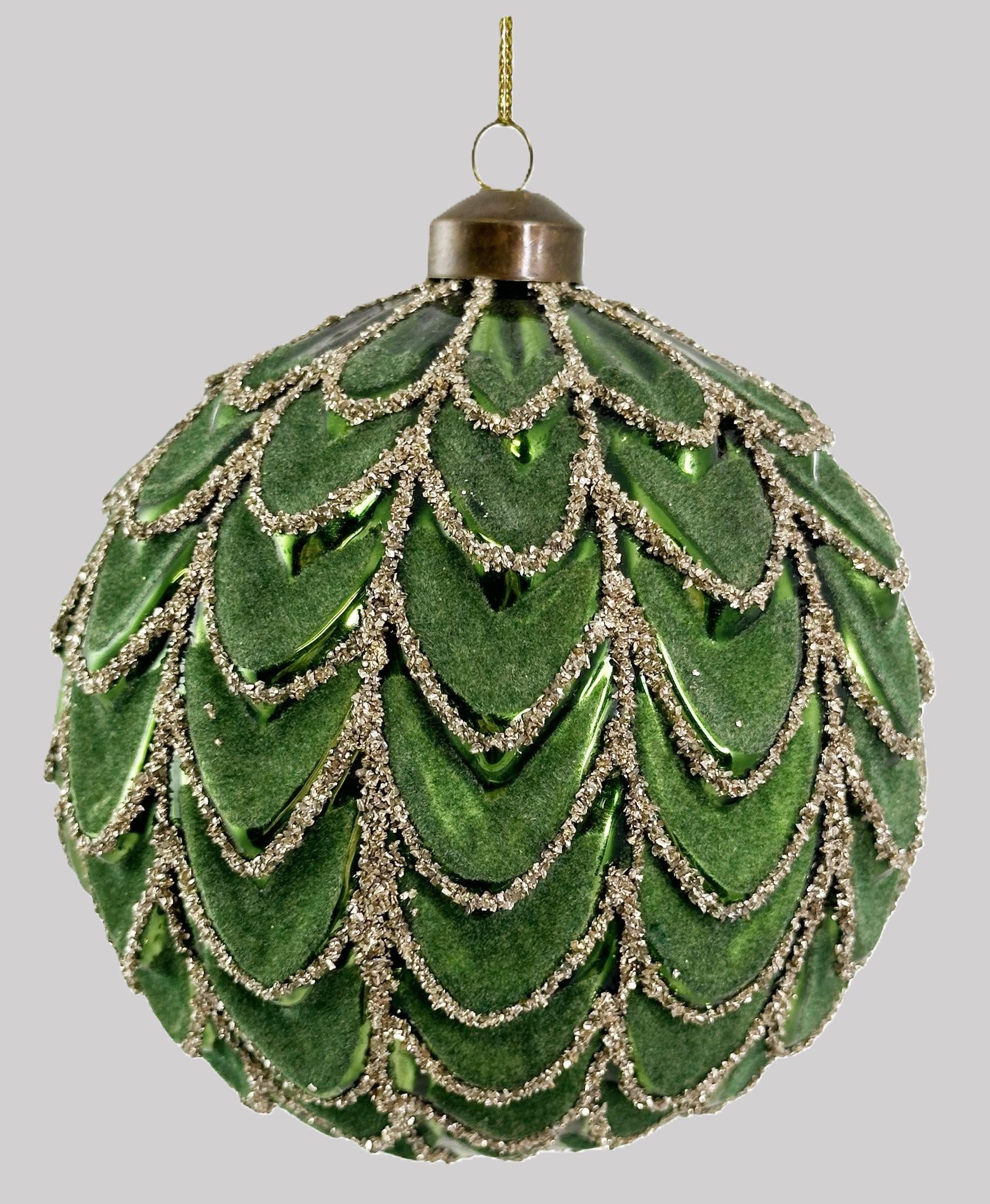 Bola Veludo Verde Prateada glitter Ø12cm
