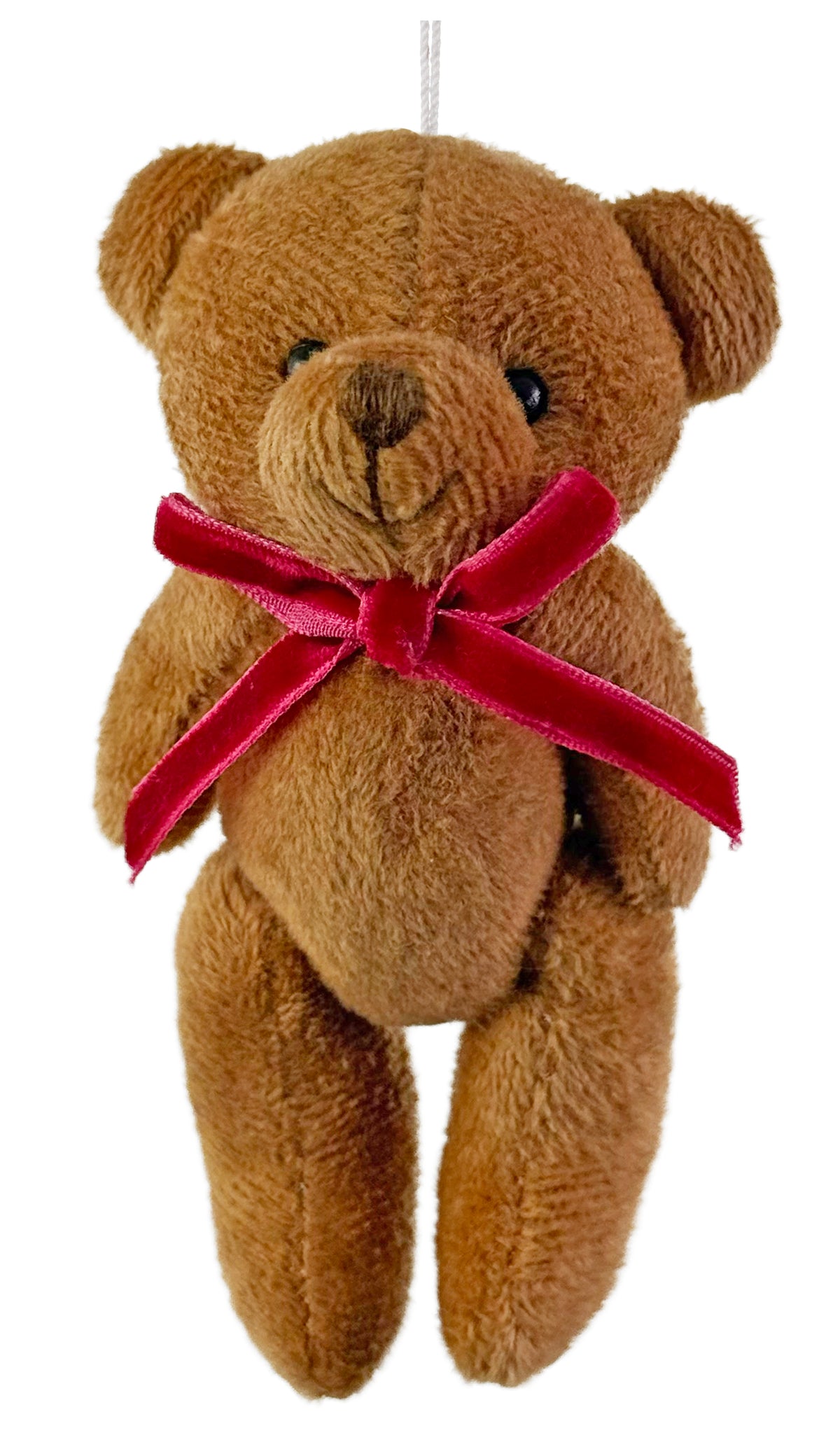 Urso veludo castanho com laço vermelho 11,5cm