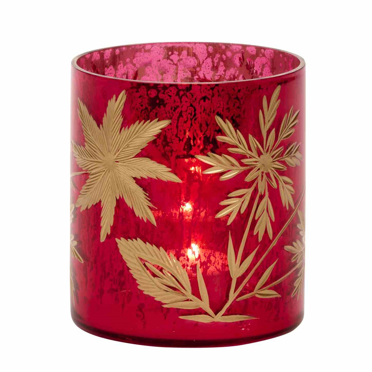 Tealight Vermelho Flores Douradas 10,5cm