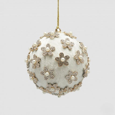Bola Branca Prateada c/ Flores Ø10cm