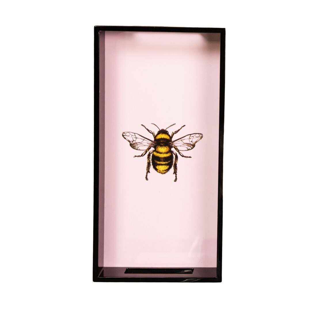 Set 2 Tabuleiros Rectangular Preto Rosa c/ Abelha 30x15cm
