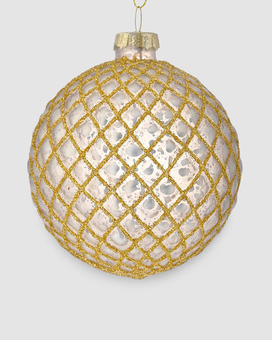 ENFEITE VIDRO BOLA LOSANGOS NATAL 8cm