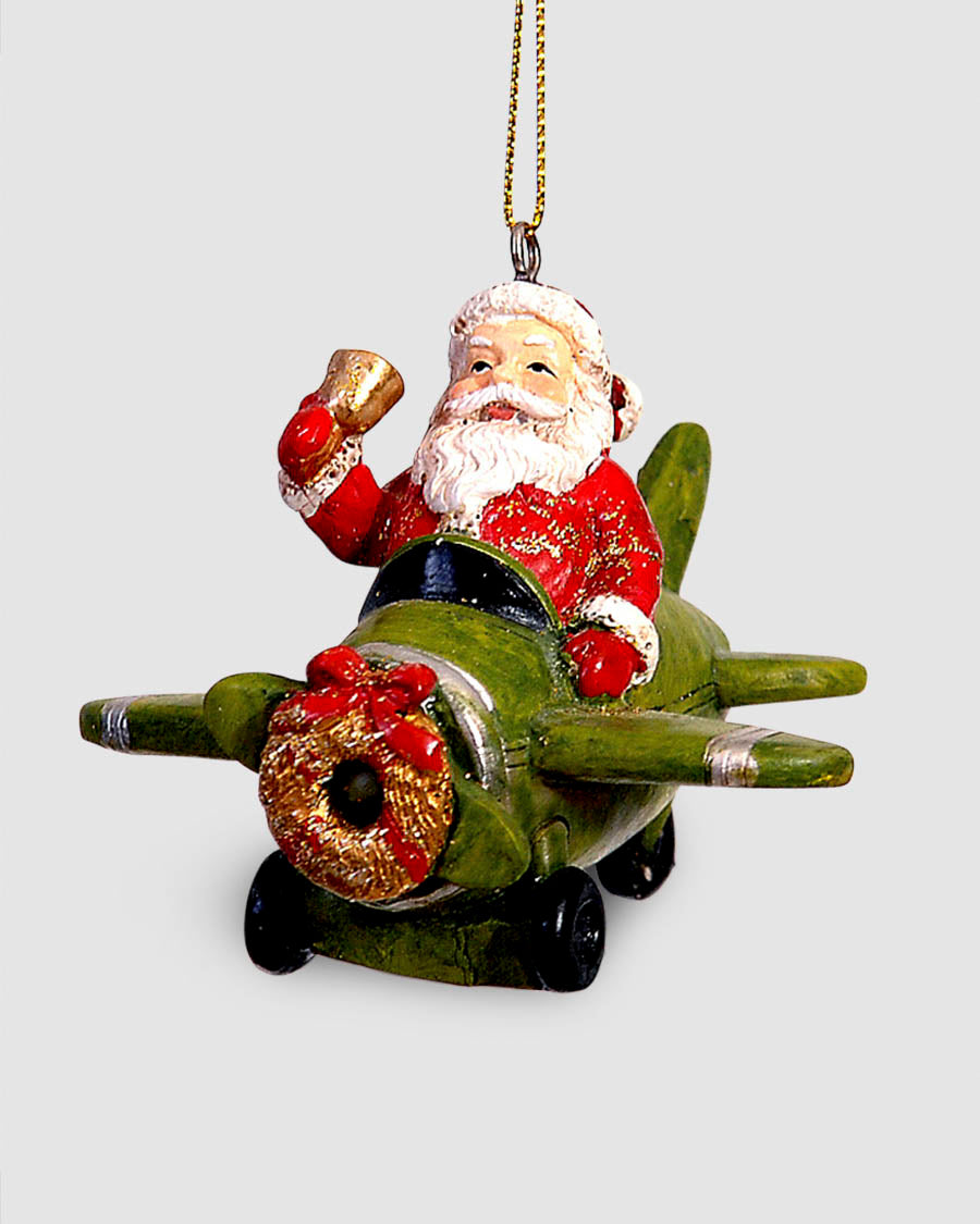 Enfeite Pai Natal Avião 6cm
