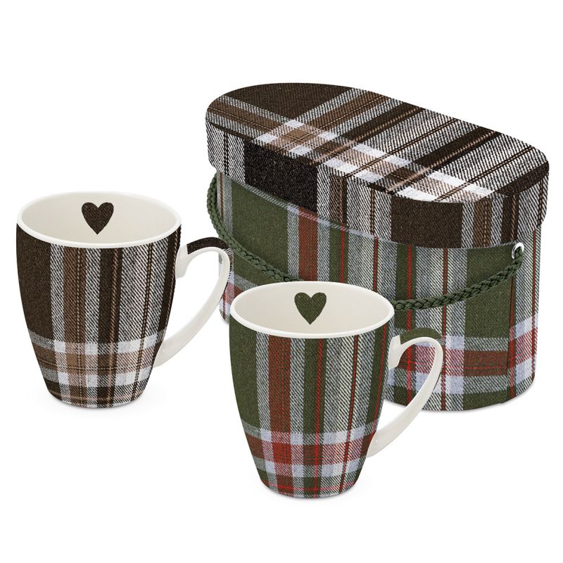 Set 2 Canecas Check Verde e Castanho