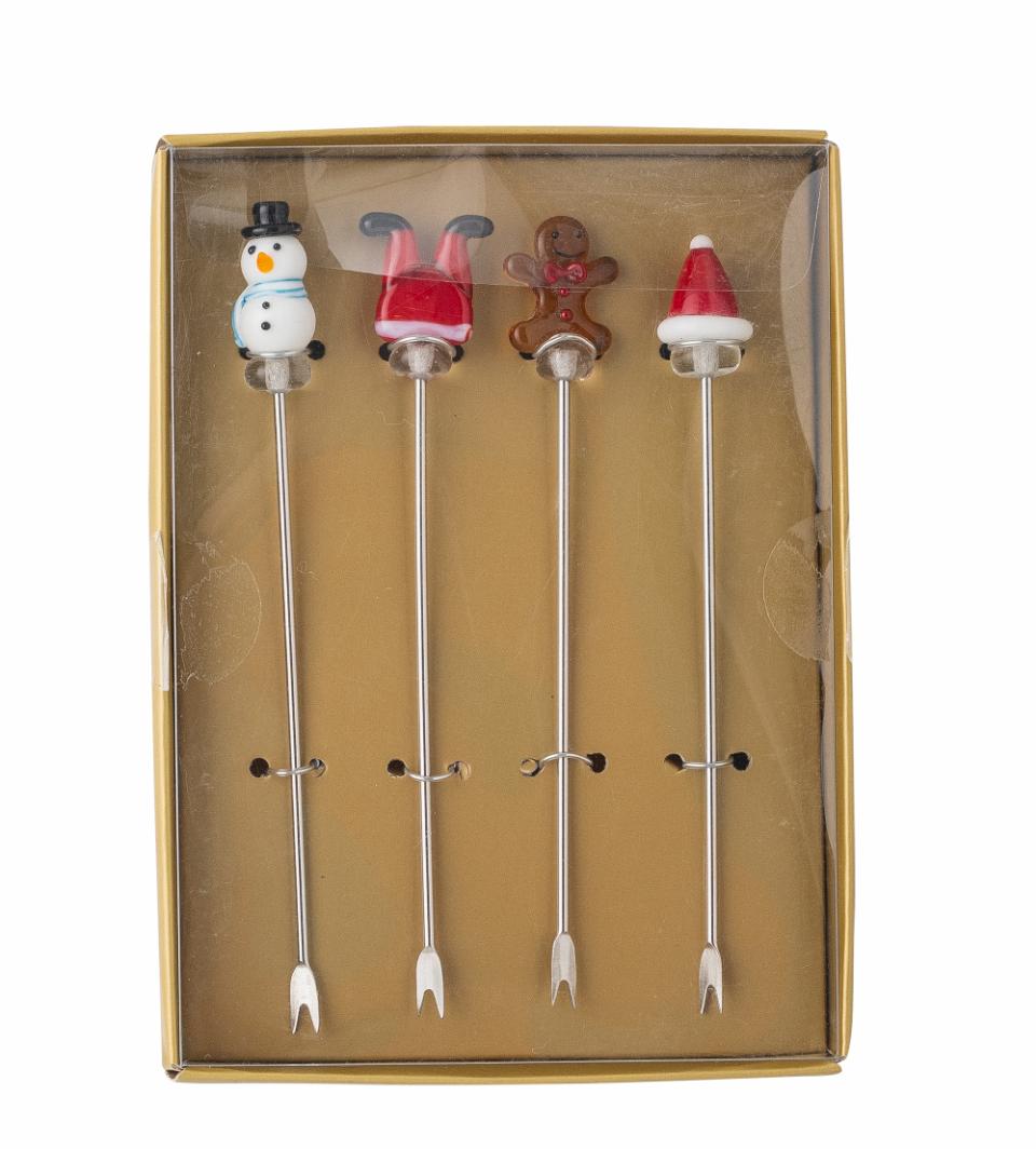 Set 4 Garfos Cocktail Vidro Natal 12cm