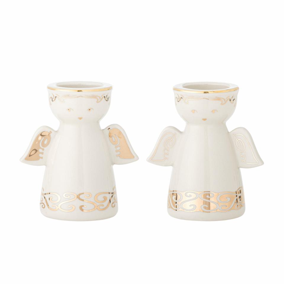 Set 2 Candelabros Anjos 11×12cm Branco e Dourado
