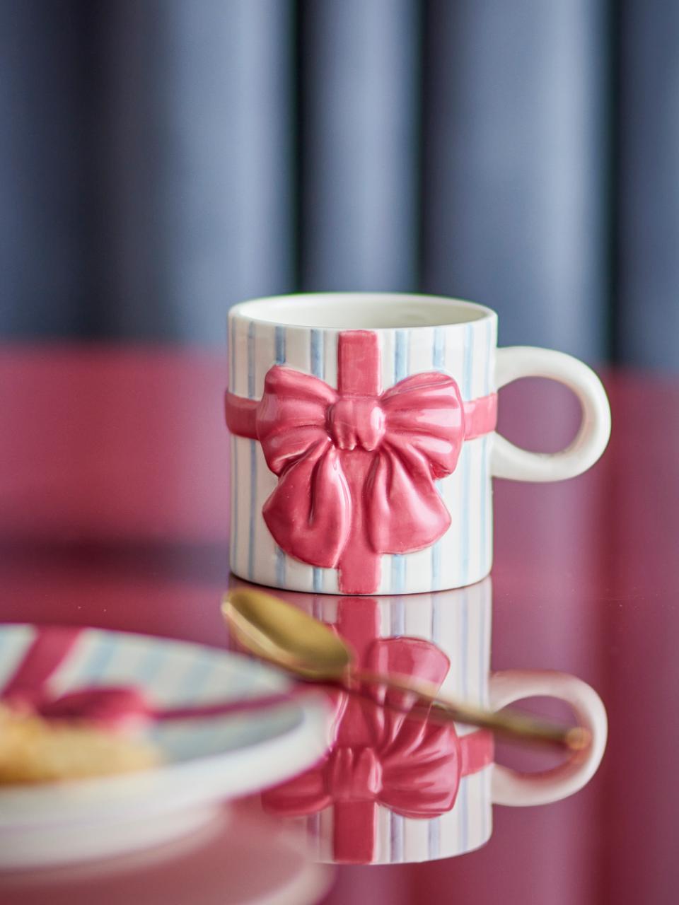 Caneca Azul c/ Laço Vermelho 8cm