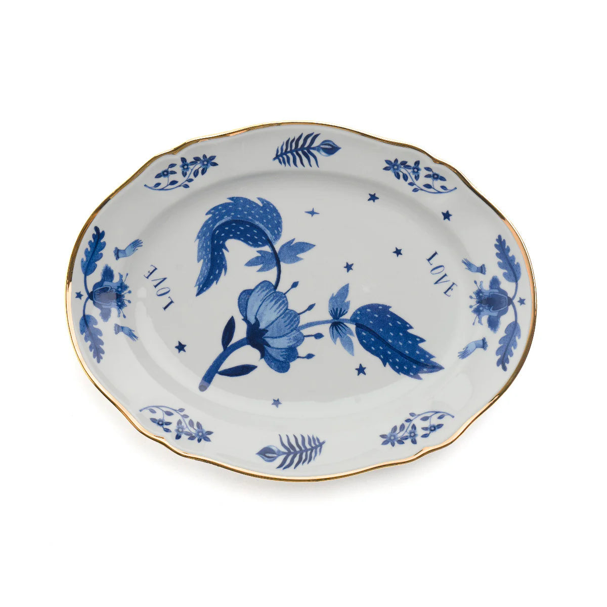 Travessa Oval Floral Azul 34cm