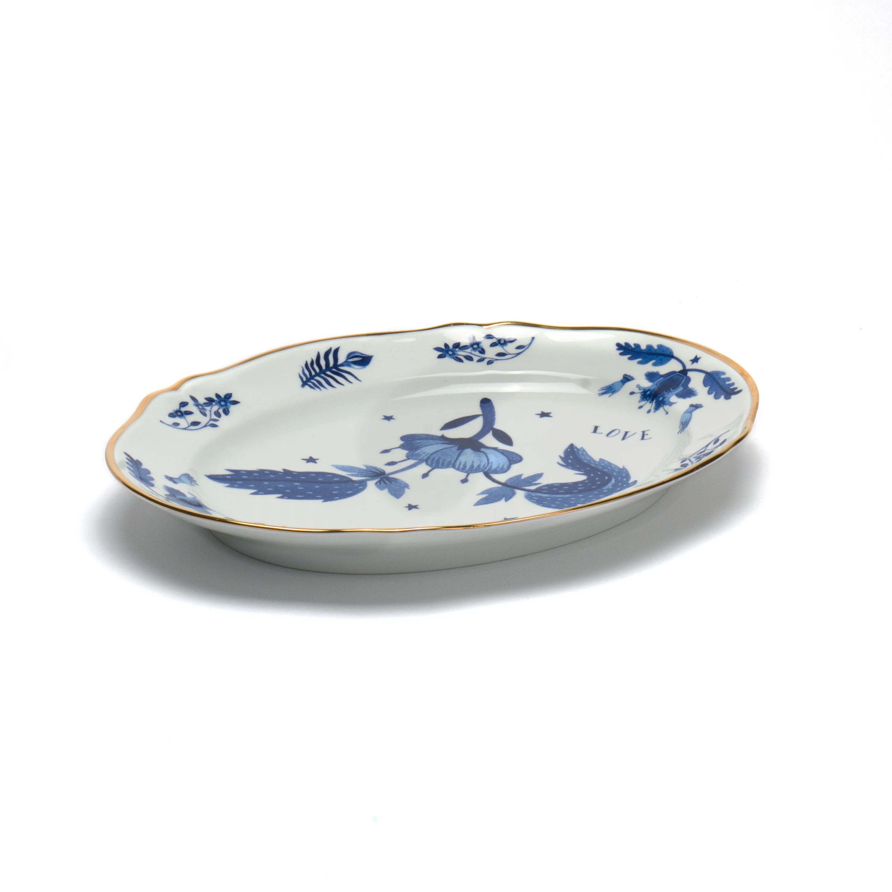 Travessa Oval Floral Azul 34cm