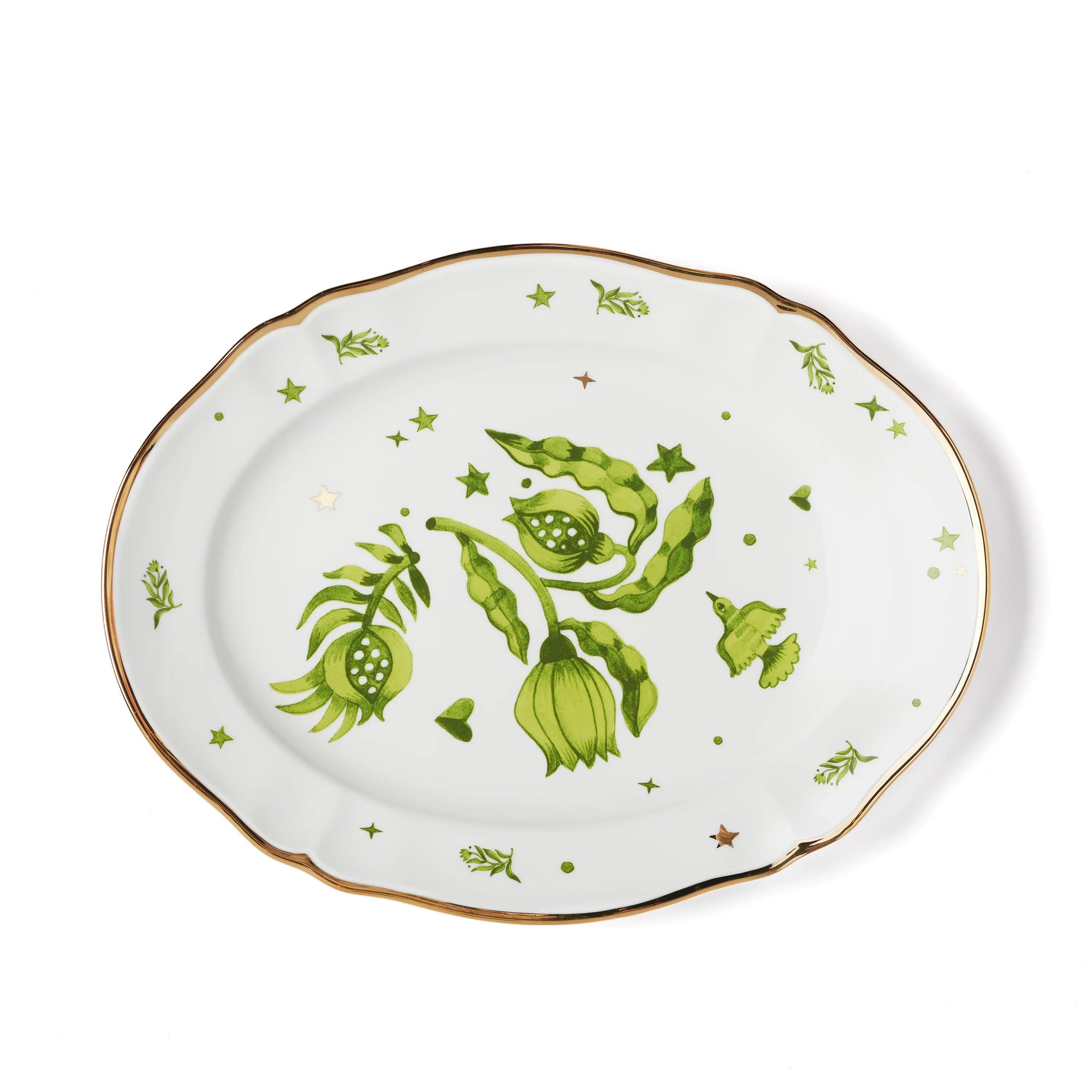 Travessa Oval Floral Verde 34cm
