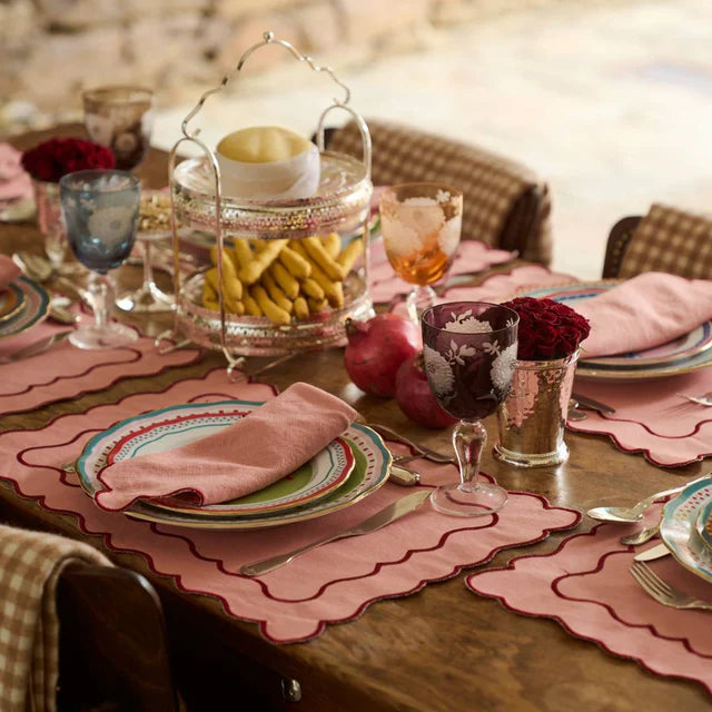 Guardanapo Ondulado, Salmão com Vermelho