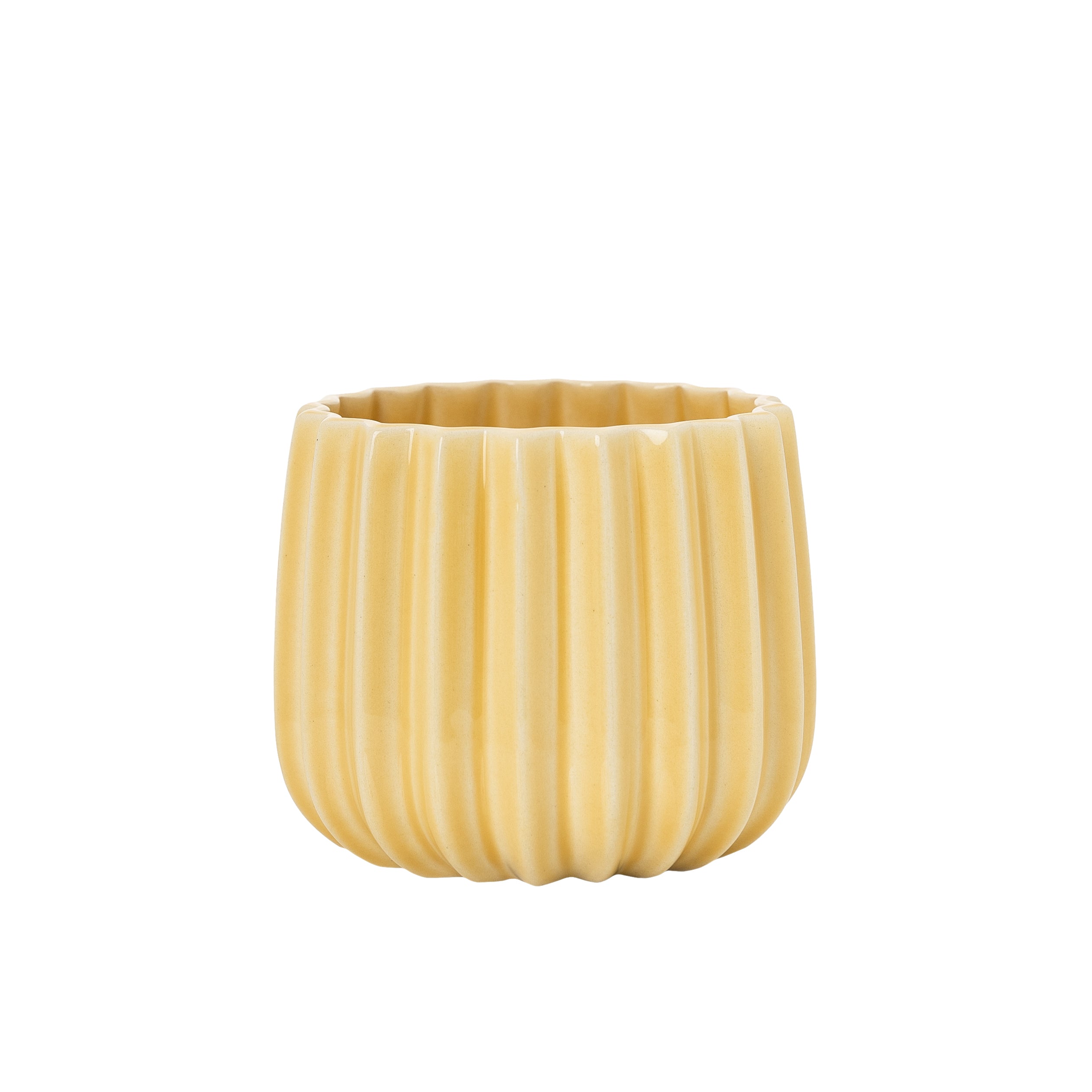 Vaso Amarelo Plissado 14cm