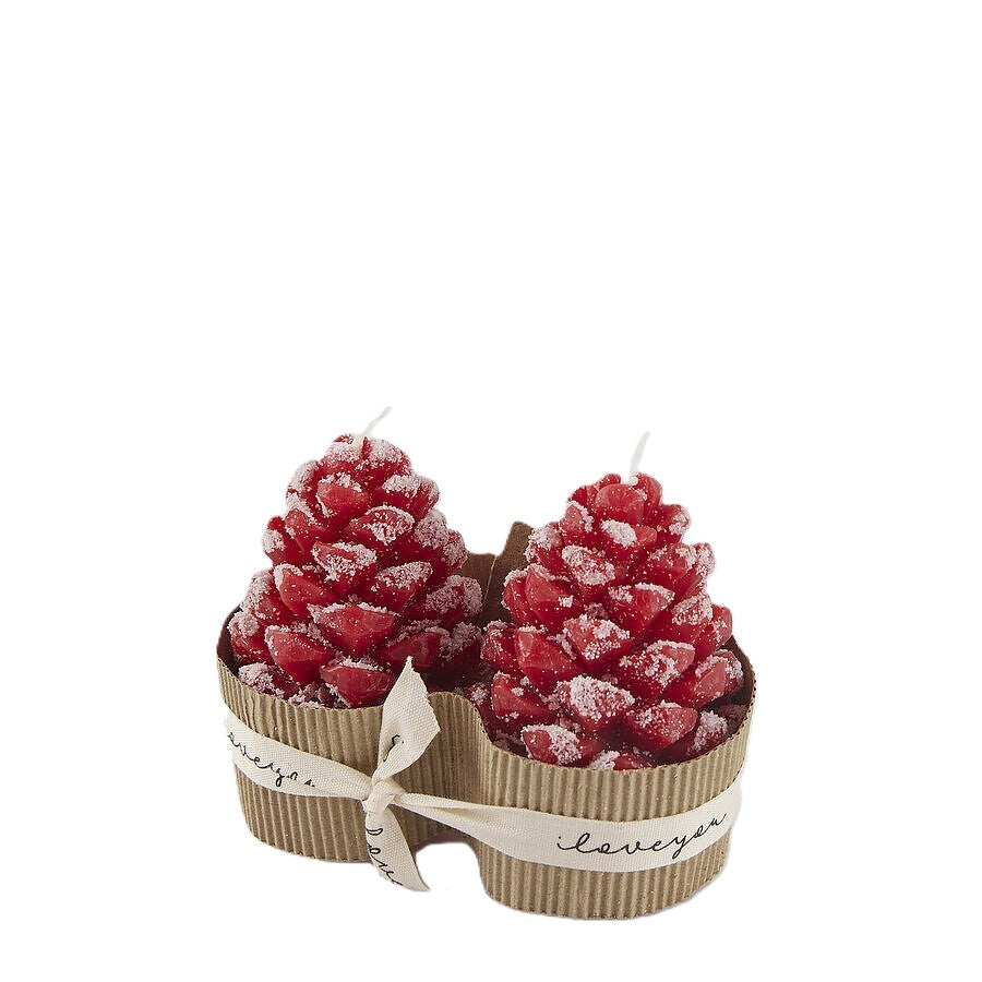 Set 2 Velas Pinhas Vermelhas 9cm