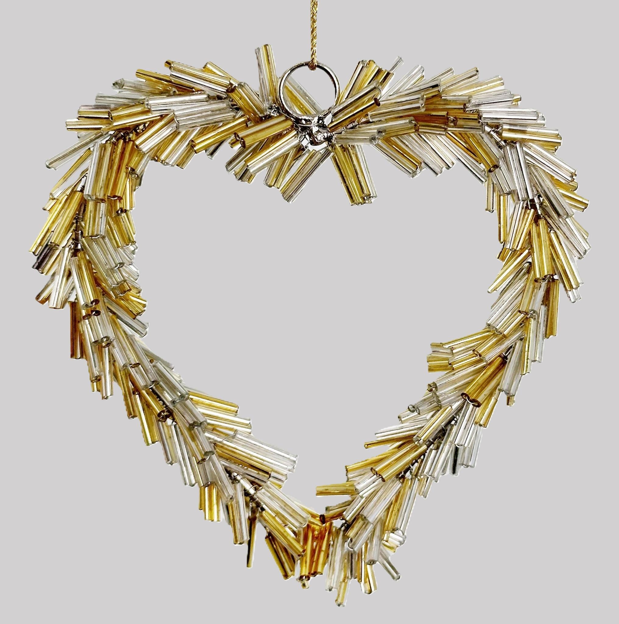 Penduro Coração prateado e dourado 12 cm