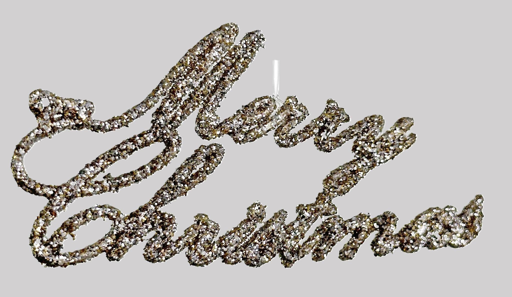 Set 3 Penduros Merry Christmas Glitter Prateado 8.5cm