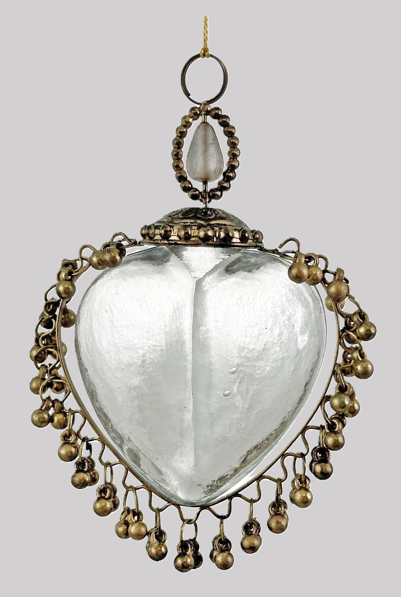 Penduro Coração Prateado e Dourado 11cm