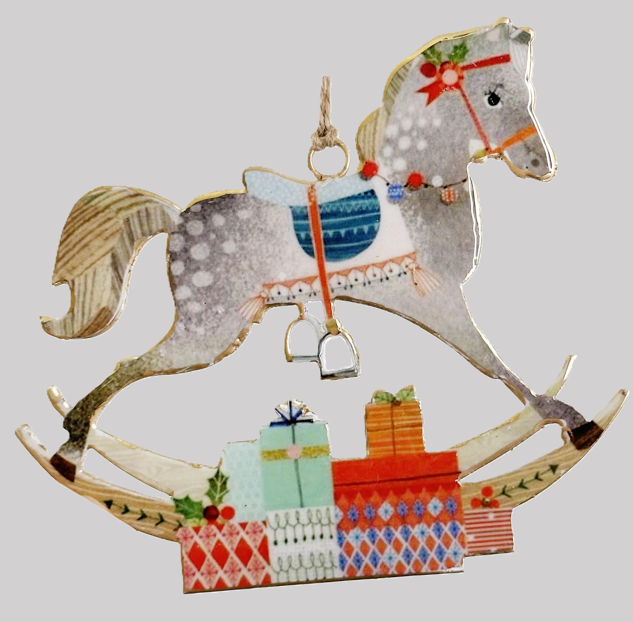 Penduro Cavalo Baloiço Metal cinza 15cm