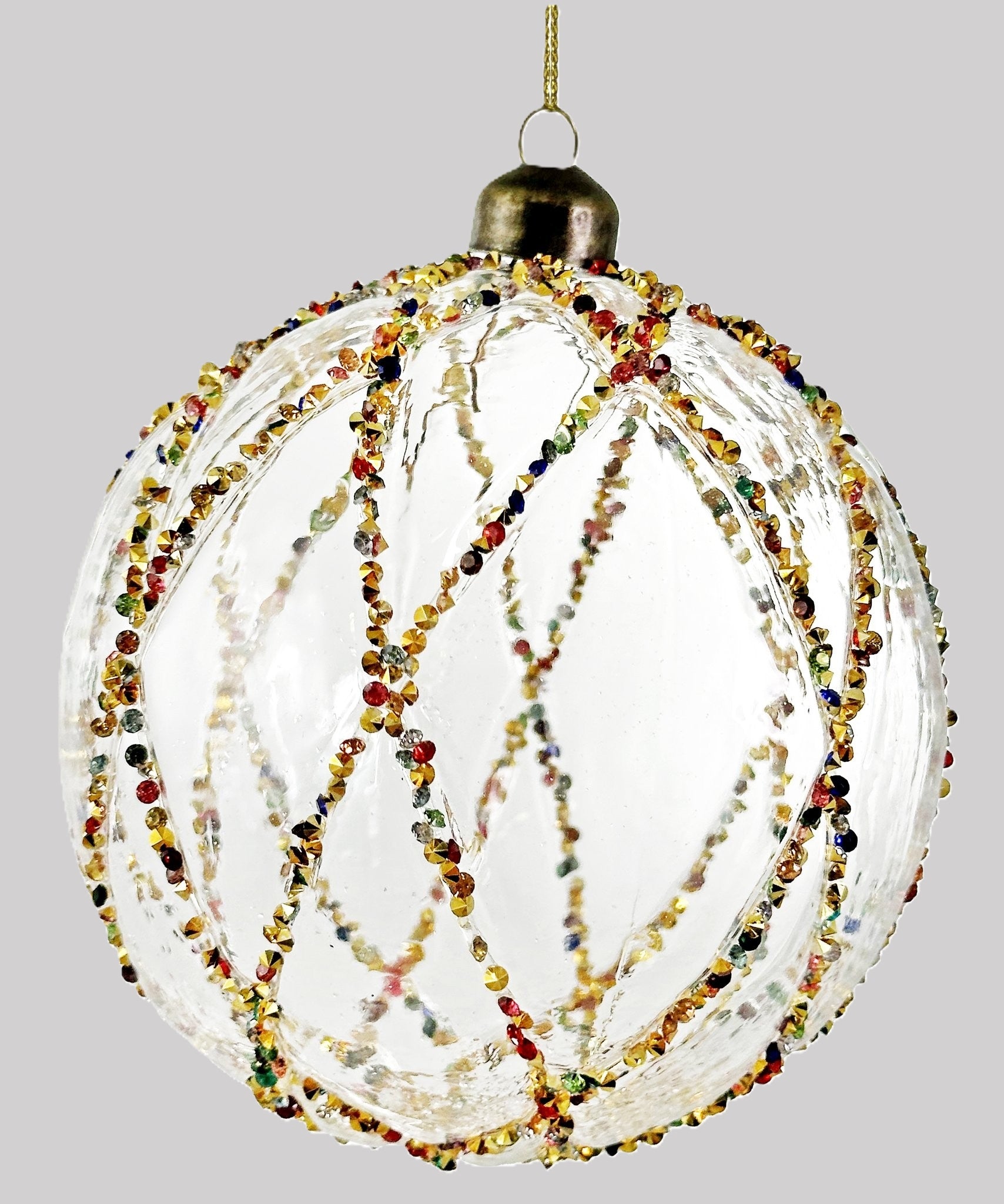 Bola Vidro Linhas Douradas Diamond Ø12cm