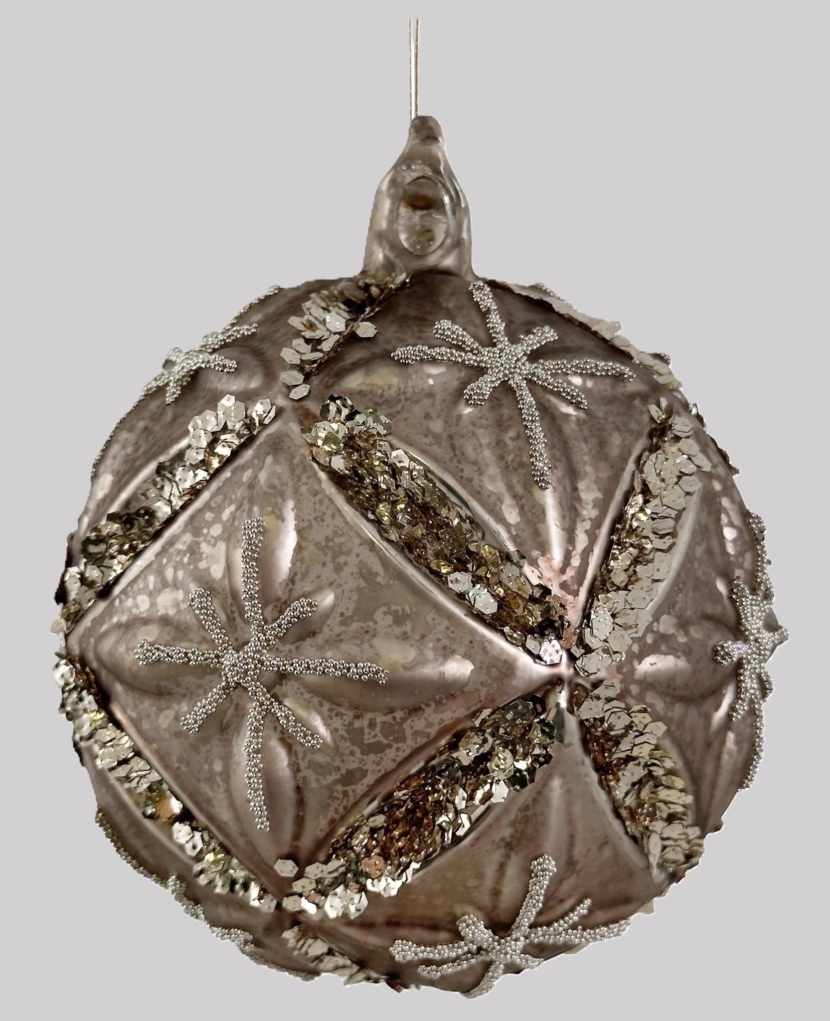Bola Vidro Floral Vintage Cinza e prateado Ø10cm