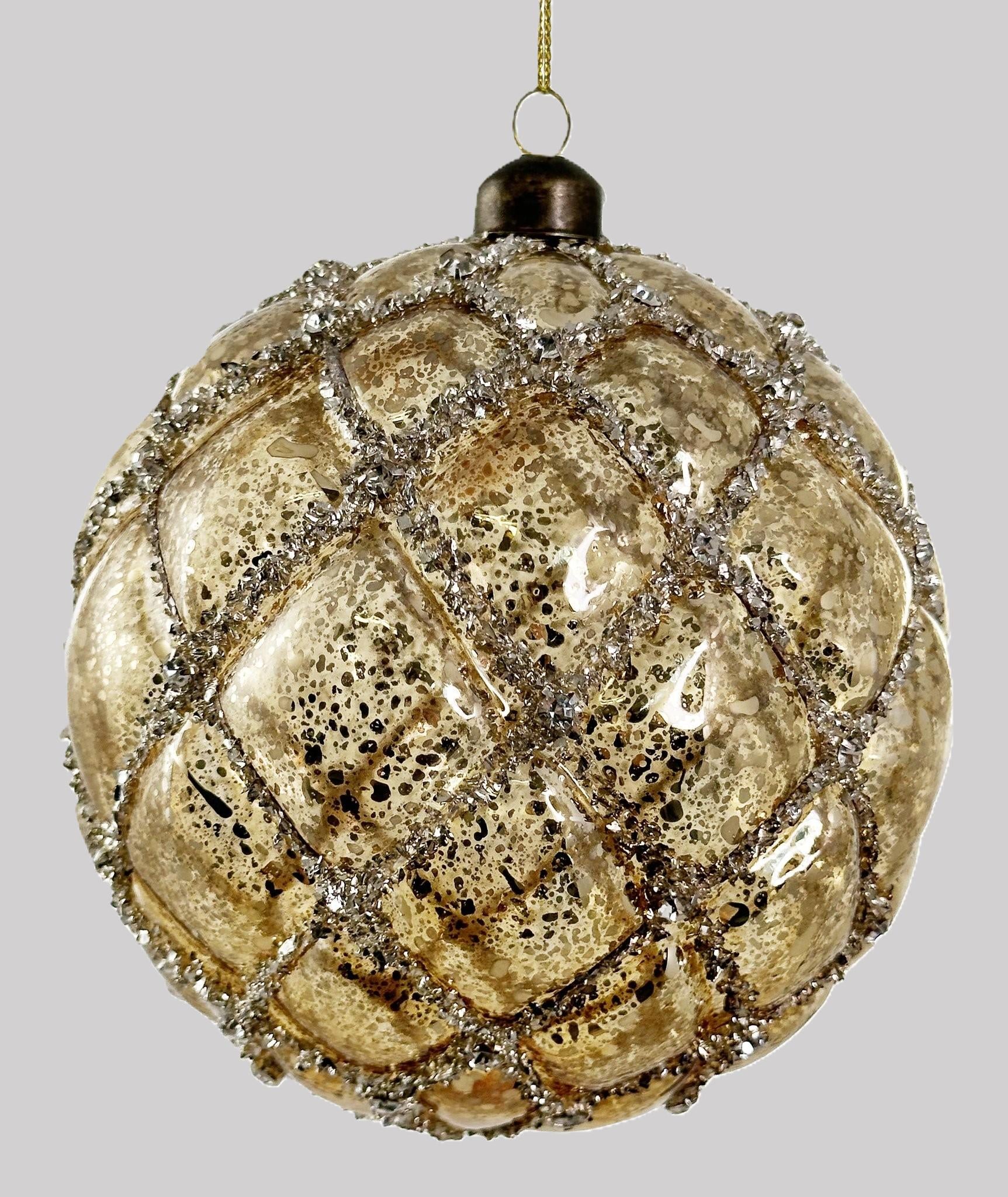 Bola Vidro Dourada Vintage Glitter Ø12cm