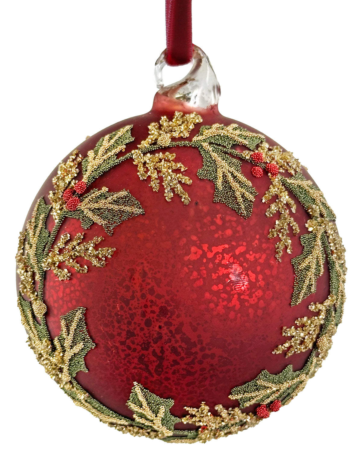 Bola de Vidro Vermelha Azevinho 10cm
