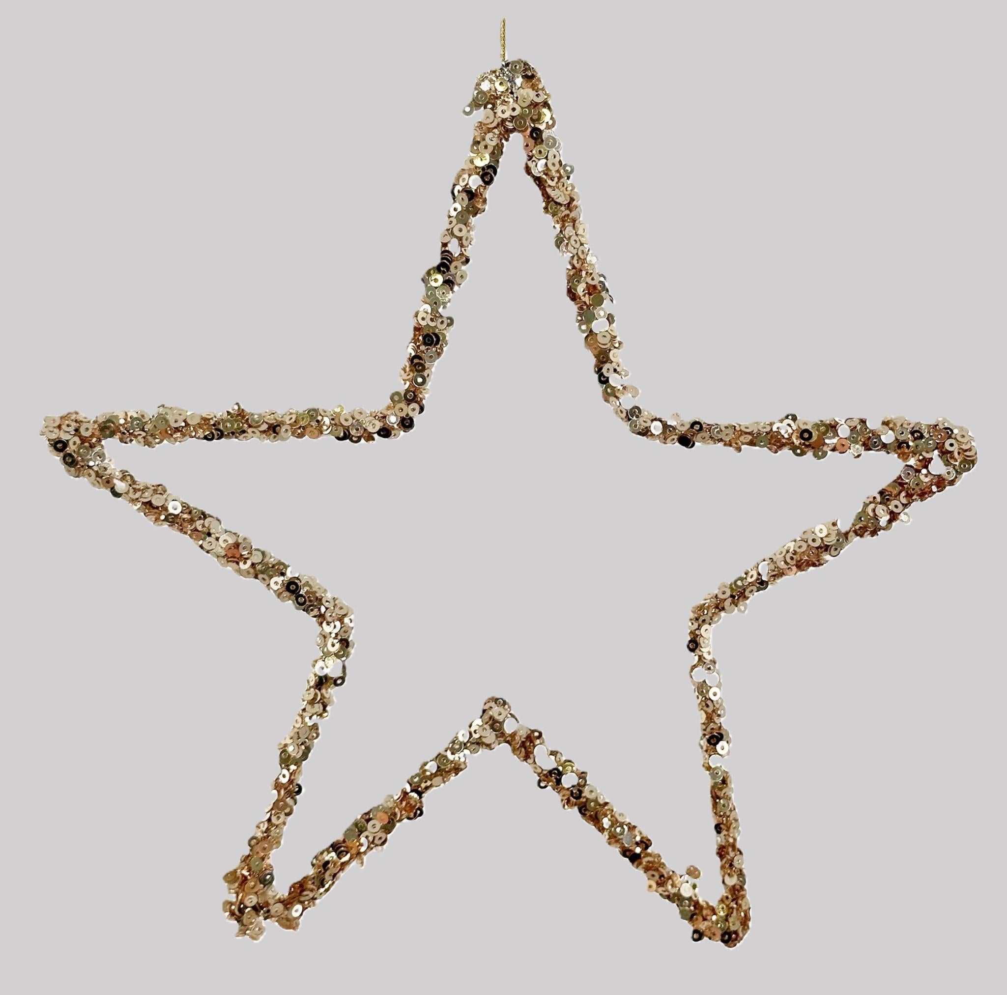 Penduro Estrela Lantejoulas champagne 20cm