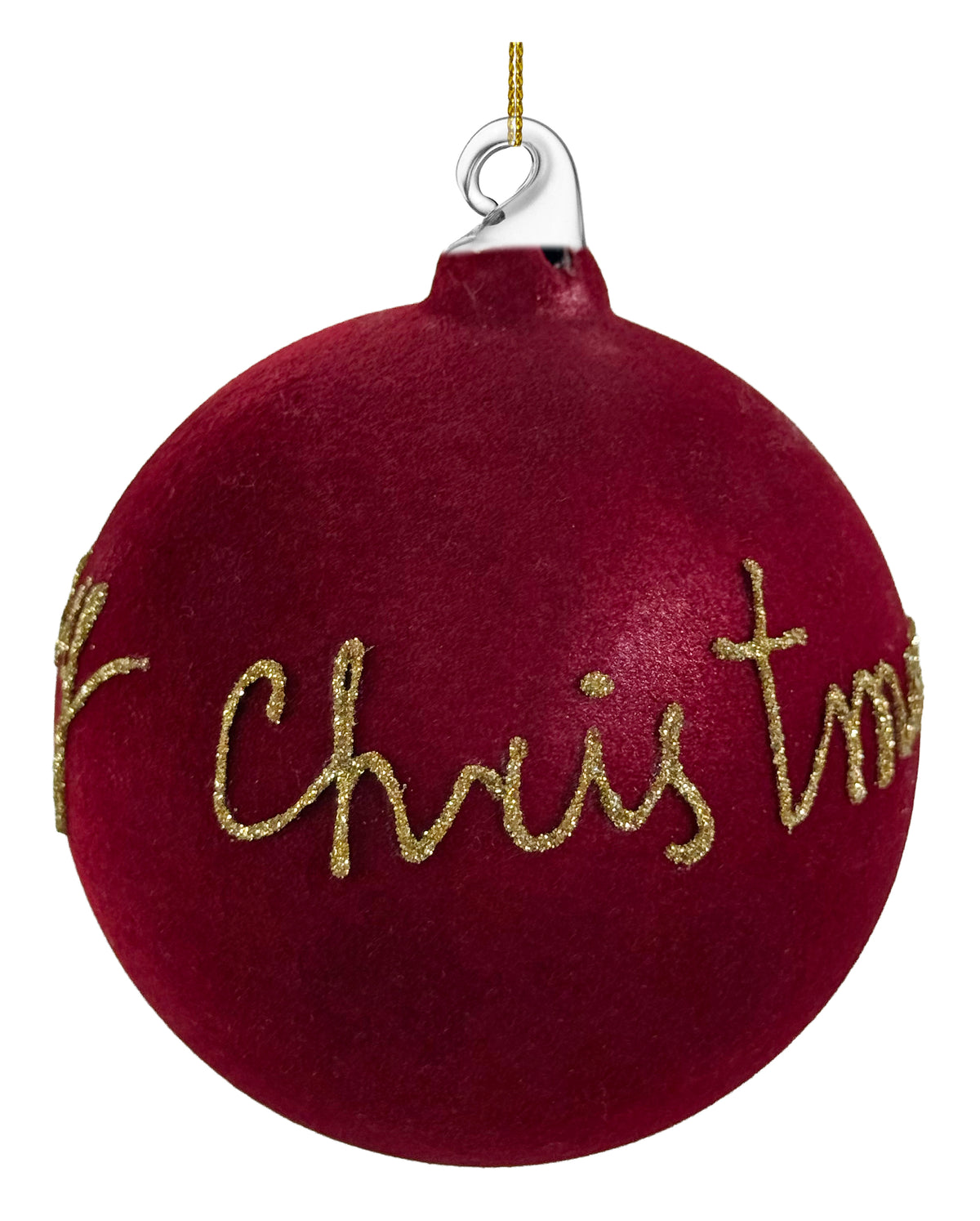 Bola de Vidro Bordeaux Veludo ‘Merry Christmas’ 10cm