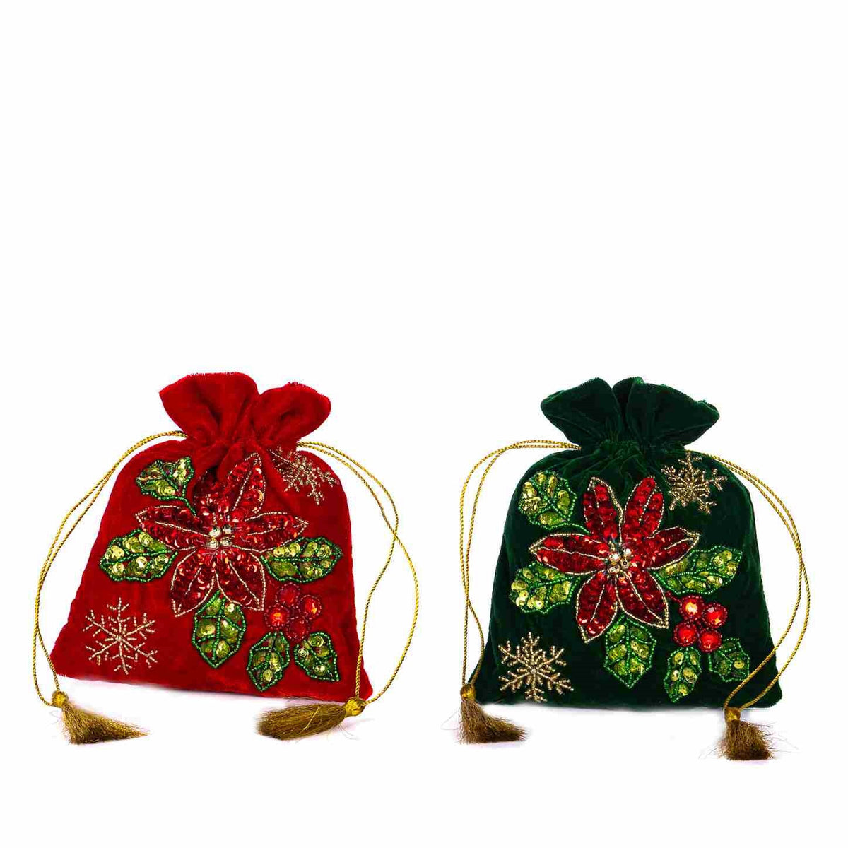 Sortido Sacos Veludo Verde e Vermelho18cm
