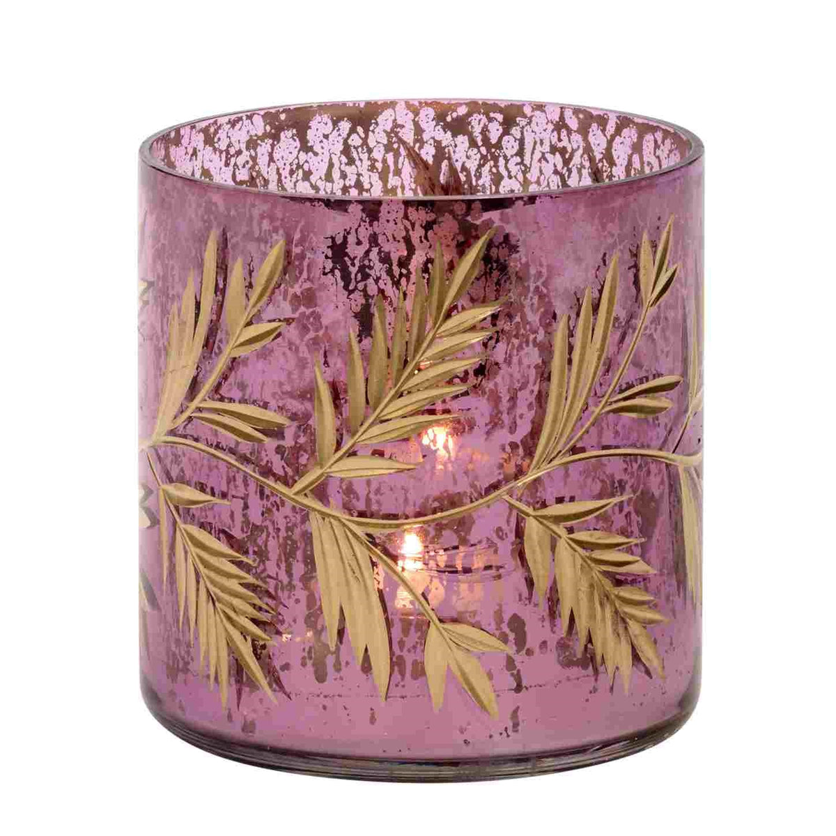 Tealight Vermelho Folhas Douradas 10cm