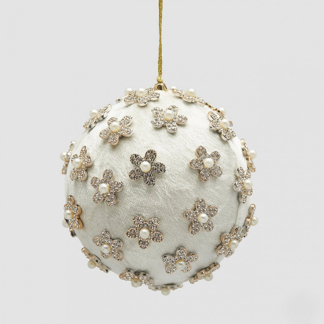 Bola Branca Prateada c/ Flores Ø12cm