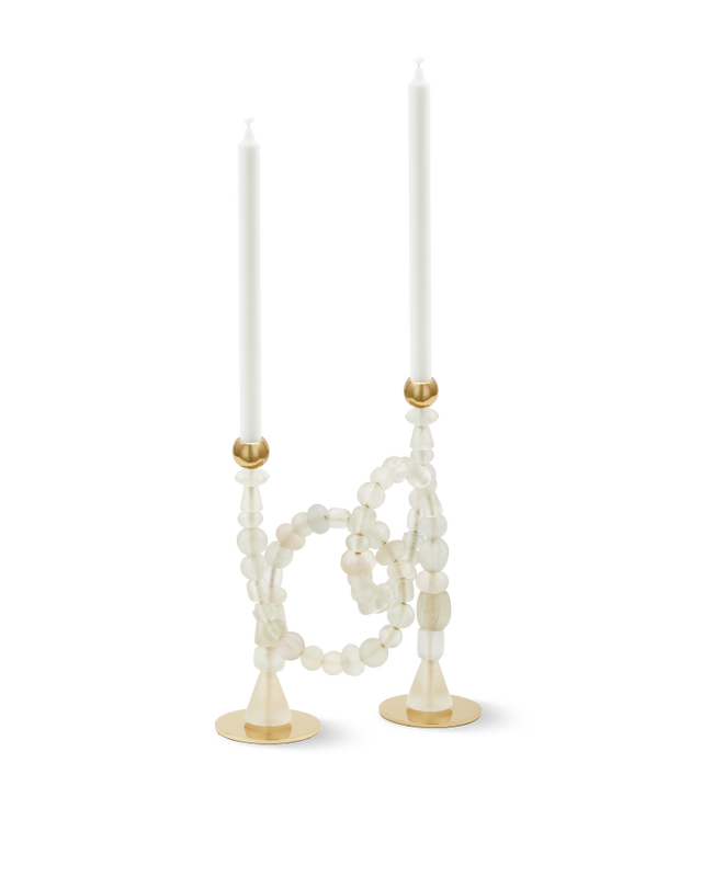 Castiçal Branco Beads 38cm