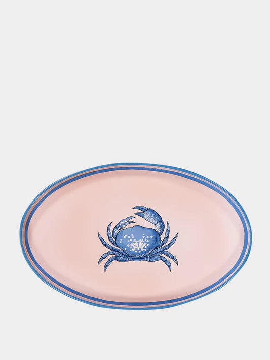 Tabuleiro Oval Carangueijo Rosa e Azul 33x20cm