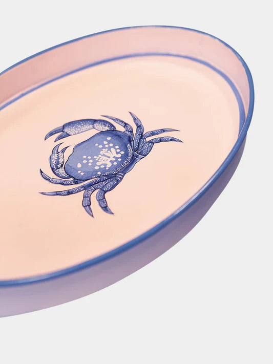 Tabuleiro Oval Carangueijo Rosa e Azul 33x20cm