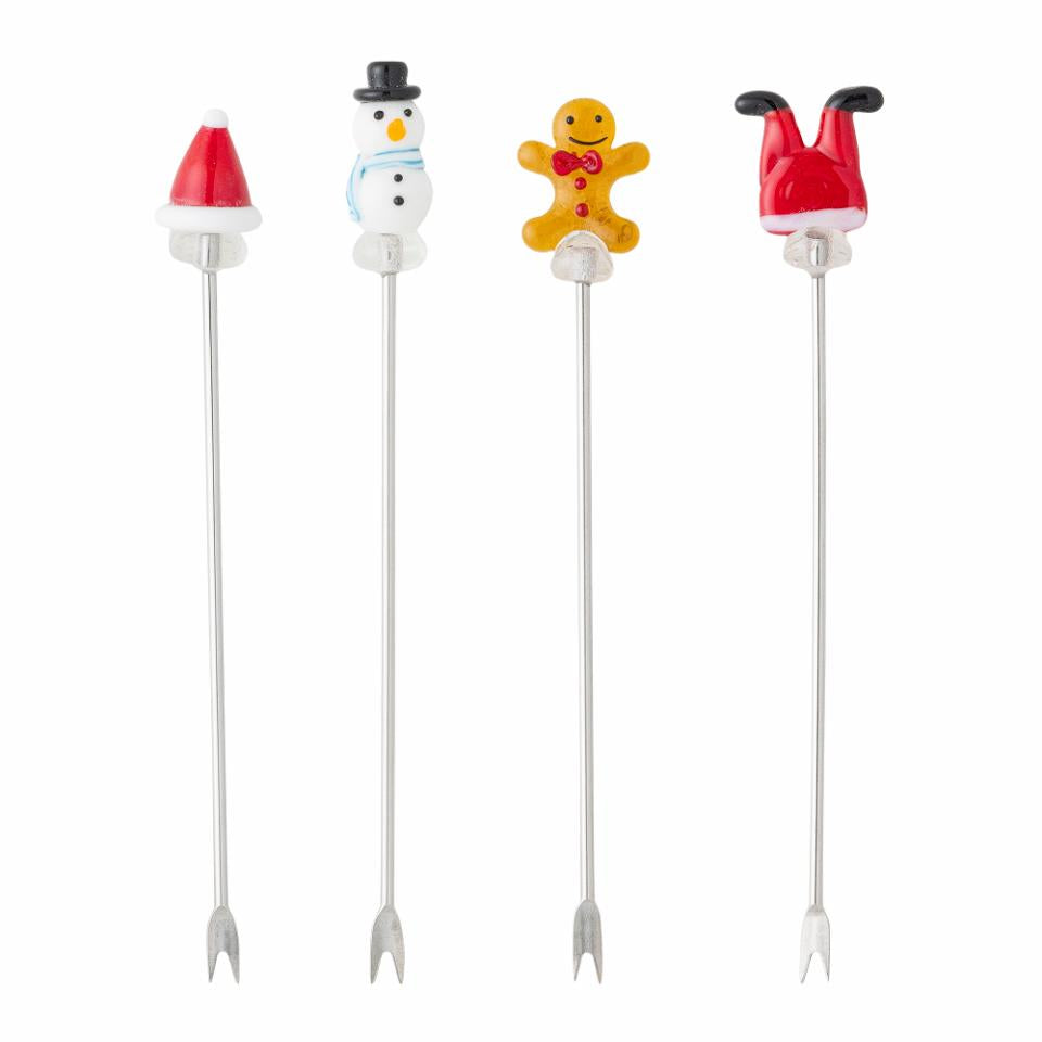 Set 4 Garfos Cocktail Vidro Natal 12cm