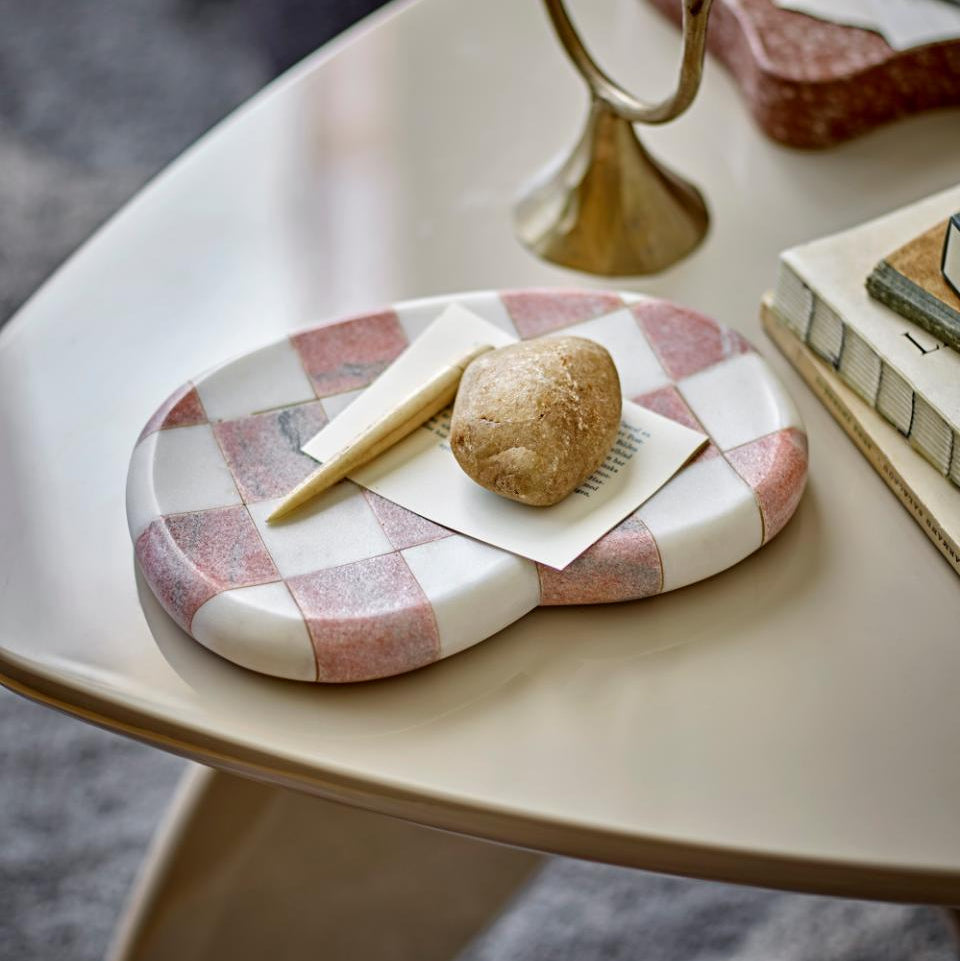 Tabuleiro Mármore Rosa e Branco 22cm