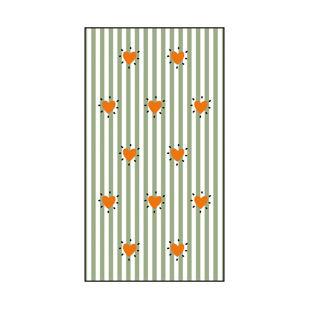 Guardanapo Rectangular às riscas c/ corações Verde