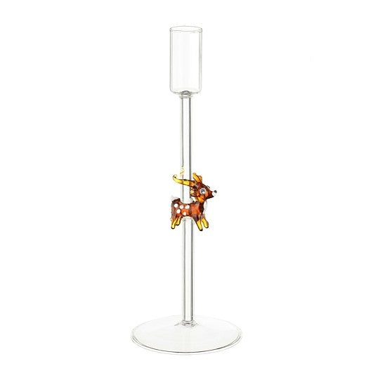 Candelabro em Vidro c/Rena 17cm