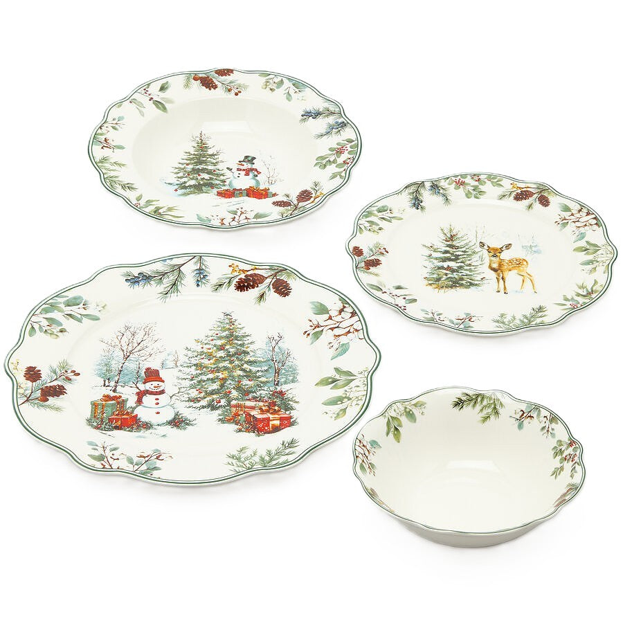 Set 4 Pratos Pinheiro Nevado 24peças